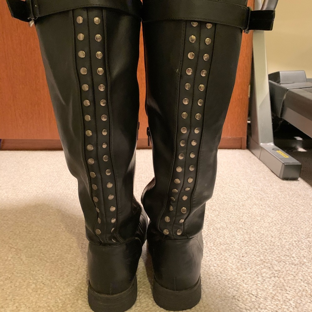 Black knee-high boots with silver studs